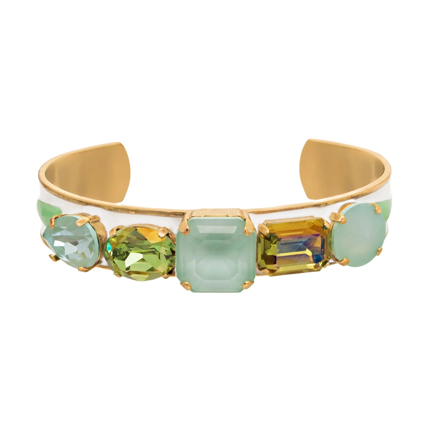 TOVA Karsten white enamel cuff bracelet with five colorful gemstones in gold settings
