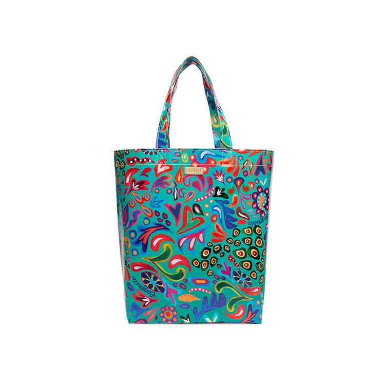 Consuela Grab n Go Basic Tasha tote bag in turquoise with vibrant multicolor boho floral abstract print