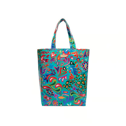 Consuela Grab n Go Basic Tasha tote bag in turquoise with vibrant multicolor boho floral abstract print