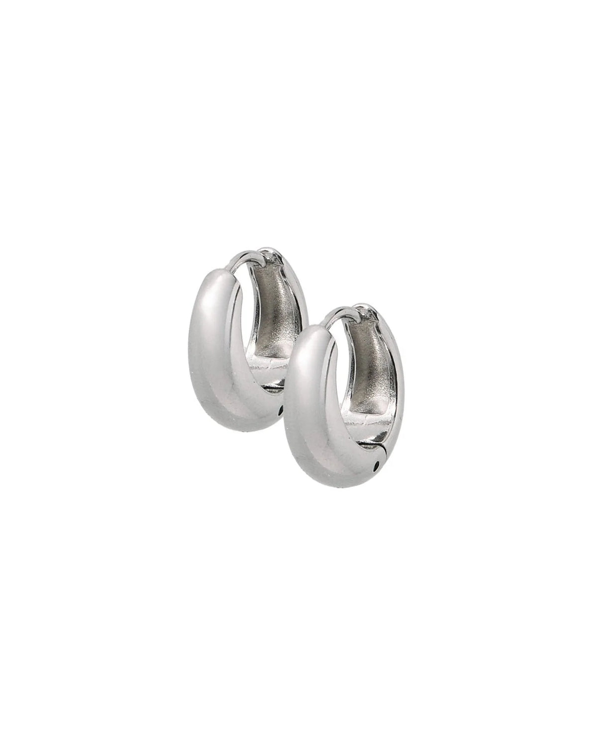 Silver Sunday hoop huggie earrings, 12mm, with a rounded chunky shape