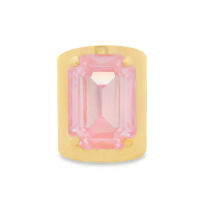 TOVA Roddy gold cocktail ring with large emerald-cut pink gemstone in thick polished gold band
