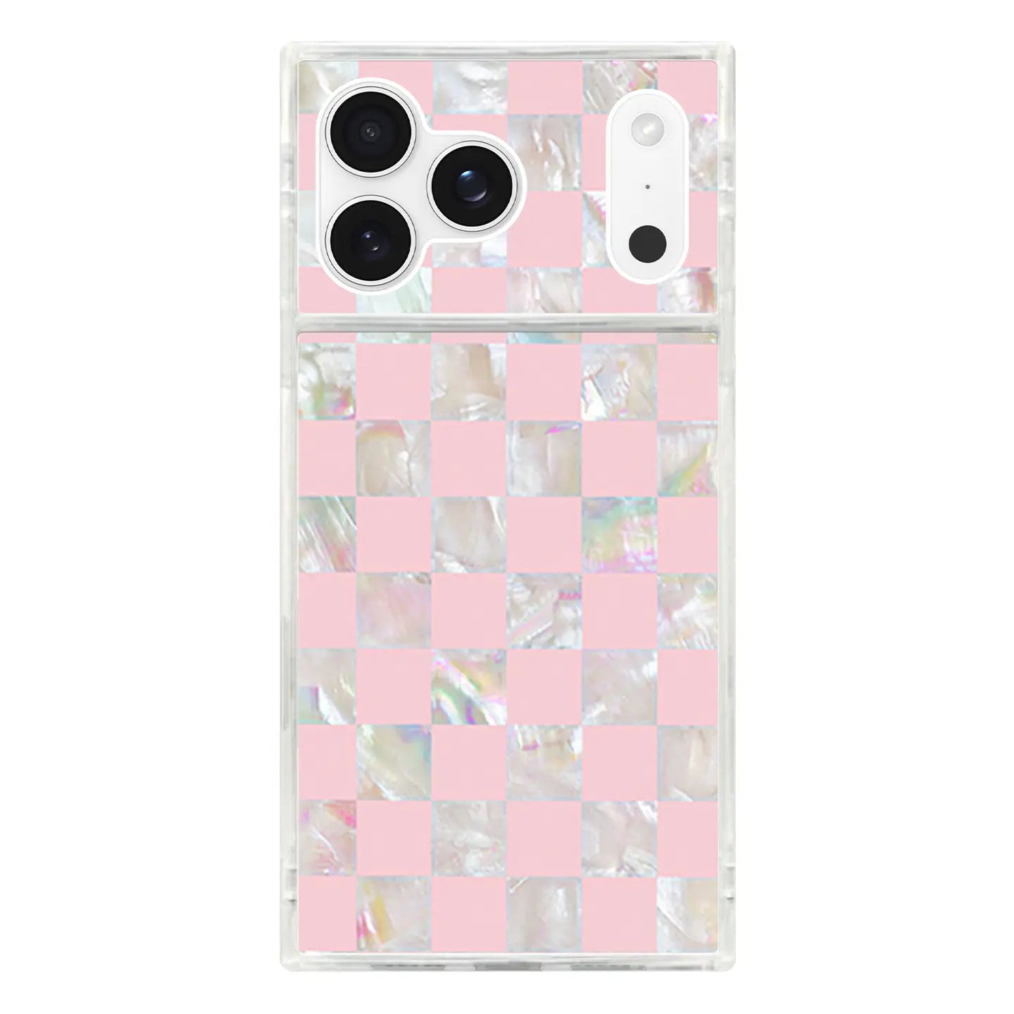 Pink Checkered Mother Of Pearl Magsafe iPhone Case | iPhone 17 Pro Max