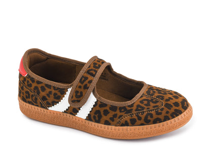 Corky's leopard print mary jane sneakers with velcro strap and white stripe detail