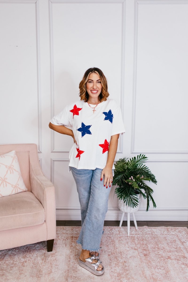 All American Sparkle Top - Reg/Curvy - FINAL SALE - Macoma Boutique100 Short Sleeve