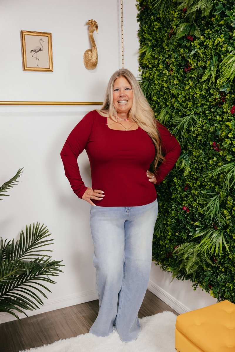 Back To Basics Top In Maroon - Reg & Curvy - Macoma Boutique120 Long Sleeve