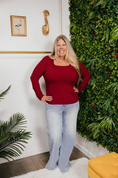Back To Basics Top In Maroon - Reg & Curvy - Macoma Boutique120 Long Sleeve