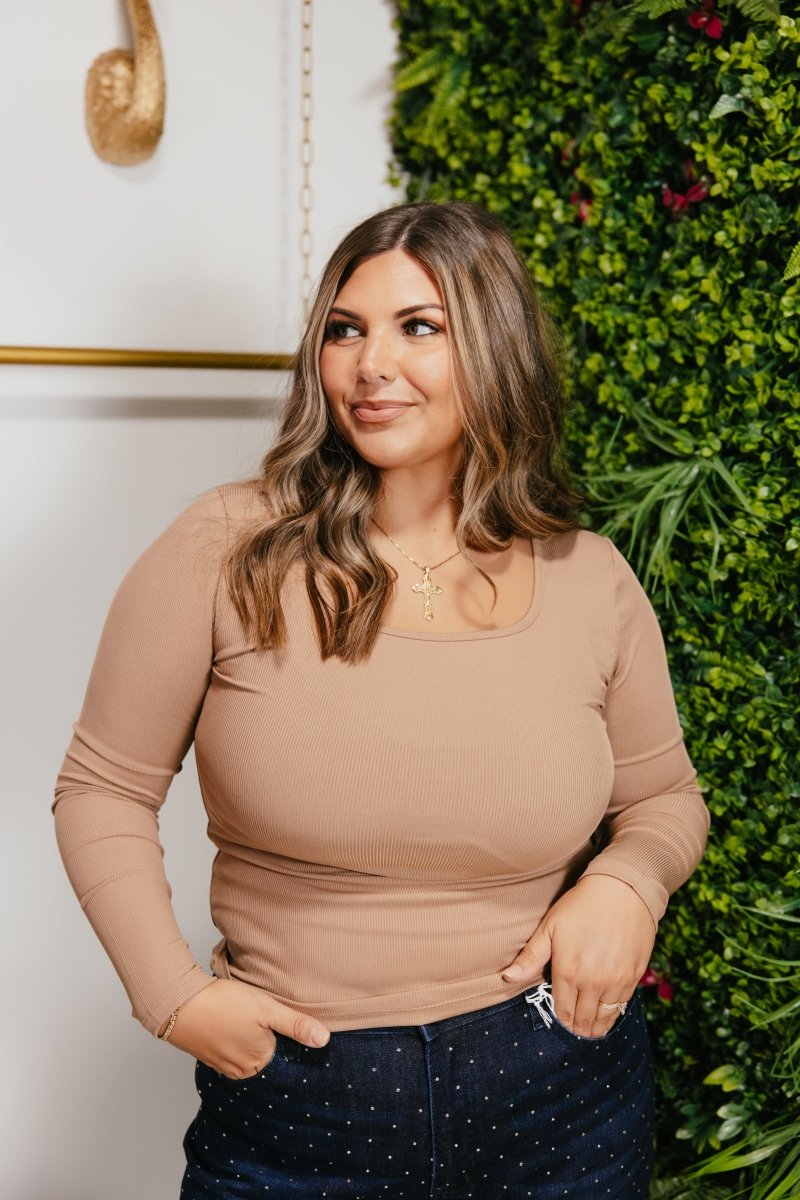 Back To Basics Top In Tan - Reg & Curvy - Macoma Boutique120 Long Sleeve