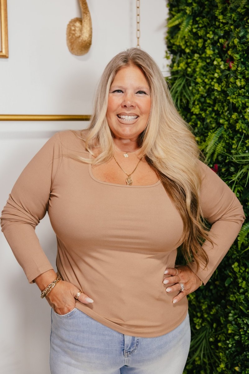 Back To Basics Top In Tan - Reg & Curvy - Macoma Boutique120 Long Sleeve