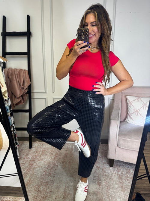 Barrel Pants in Black Houndstooth - Reg/Curvy - Macoma Boutique210 Other Bottoms