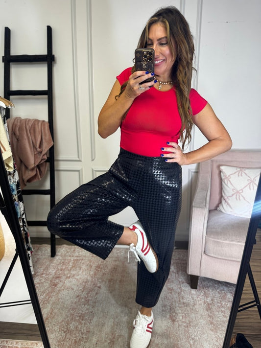 Barrel Pants in Black Houndstooth - Reg/Curvy - Macoma Boutique210 Other Bottoms