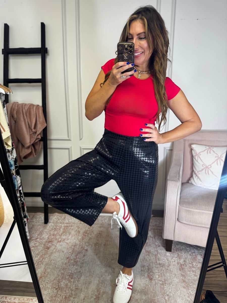 Barrel Pants in Black Houndstooth - Reg/Curvy - Macoma Boutique210 Other Bottoms