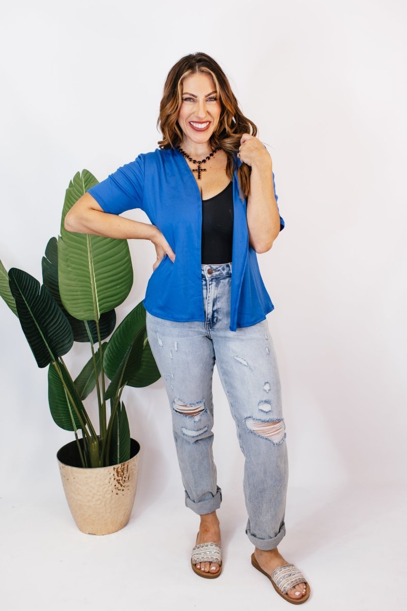 Basic Cardigan in Blue - Reg/Curvy - Macoma Boutique220 Cardigans/Kimonos