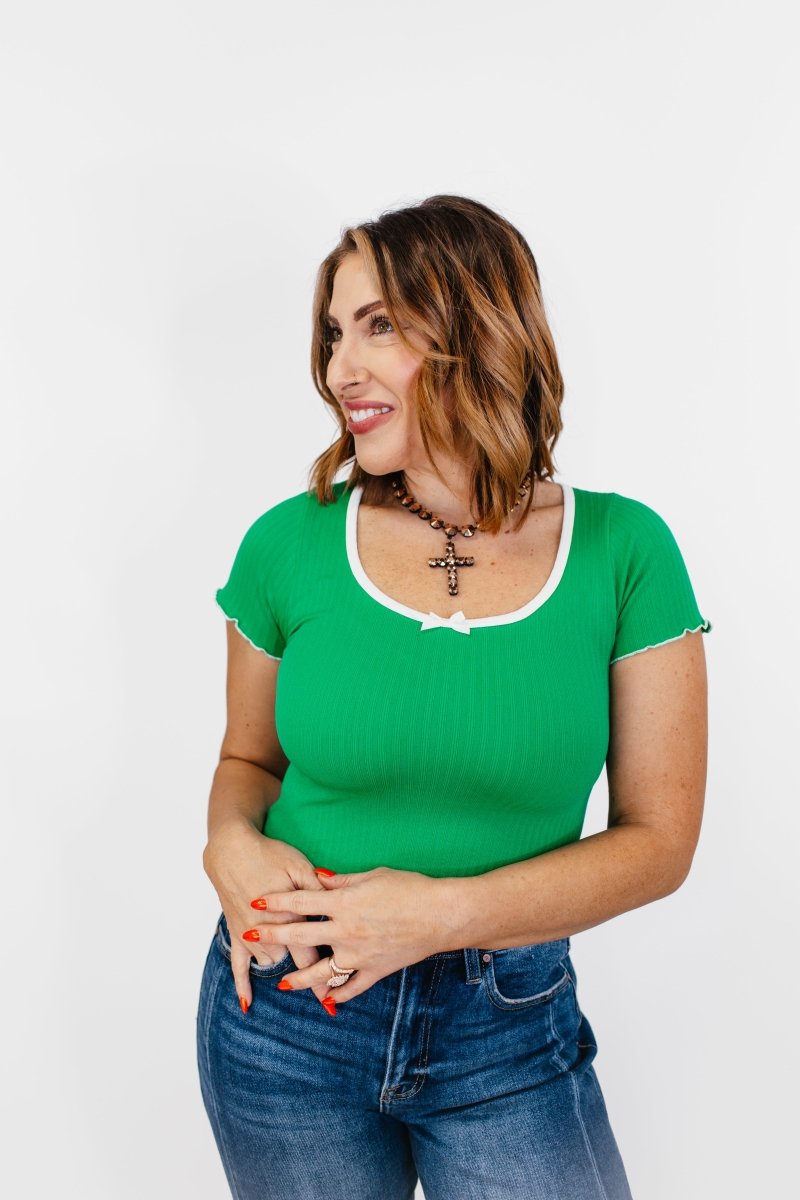 Be Glad In It Top in Green - FINAL SALE - Macoma Boutique100 Short Sleeve