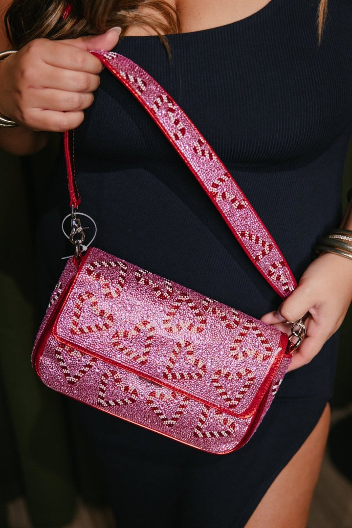 Betsy Johnson Candy Cane Hearts Rhinestone Flap Bag - Macoma Boutique310 Accessories