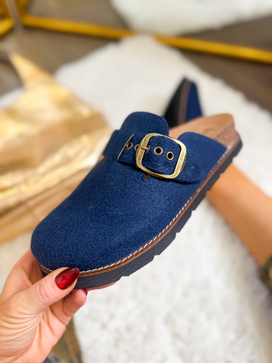 BLACK FRIDAY DEAL: Corky's Navy Felt Day Dream Shoes - Macoma Boutique303 Mules & Boots