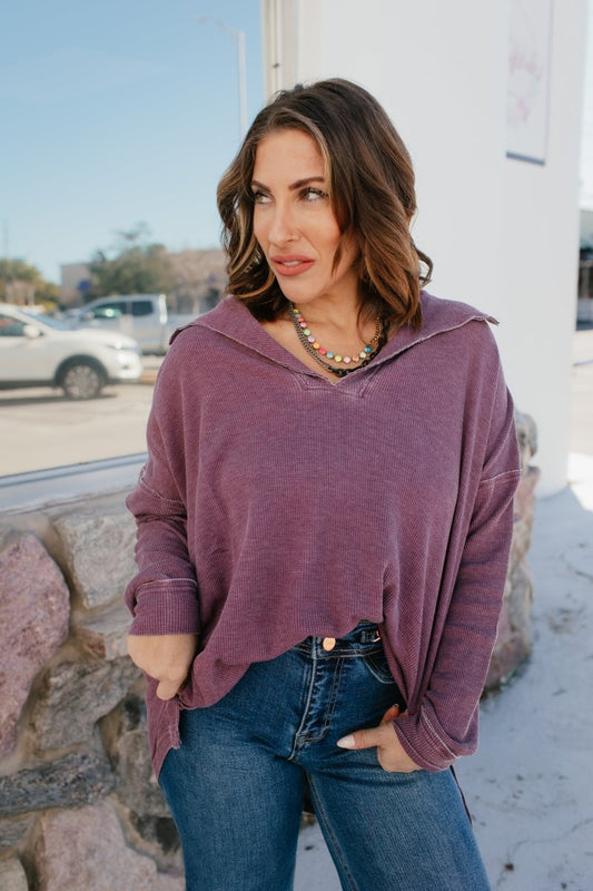 BLACK FRIDAY DEAL: Cozy On The Go Top In Dark Plum - Macoma Boutique120 Long Sleeve
