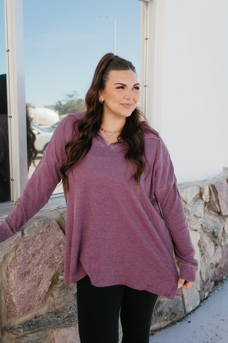 BLACK FRIDAY DEAL: Cozy On The Go Top In Dark Plum - Macoma Boutique120 Long Sleeve