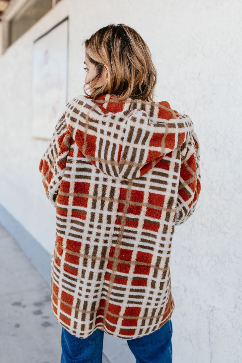 BLACK FRIDAY DEAL: Hideaway Rust Checkered Jacket - Macoma Boutique220 Cardigans/Kimonos