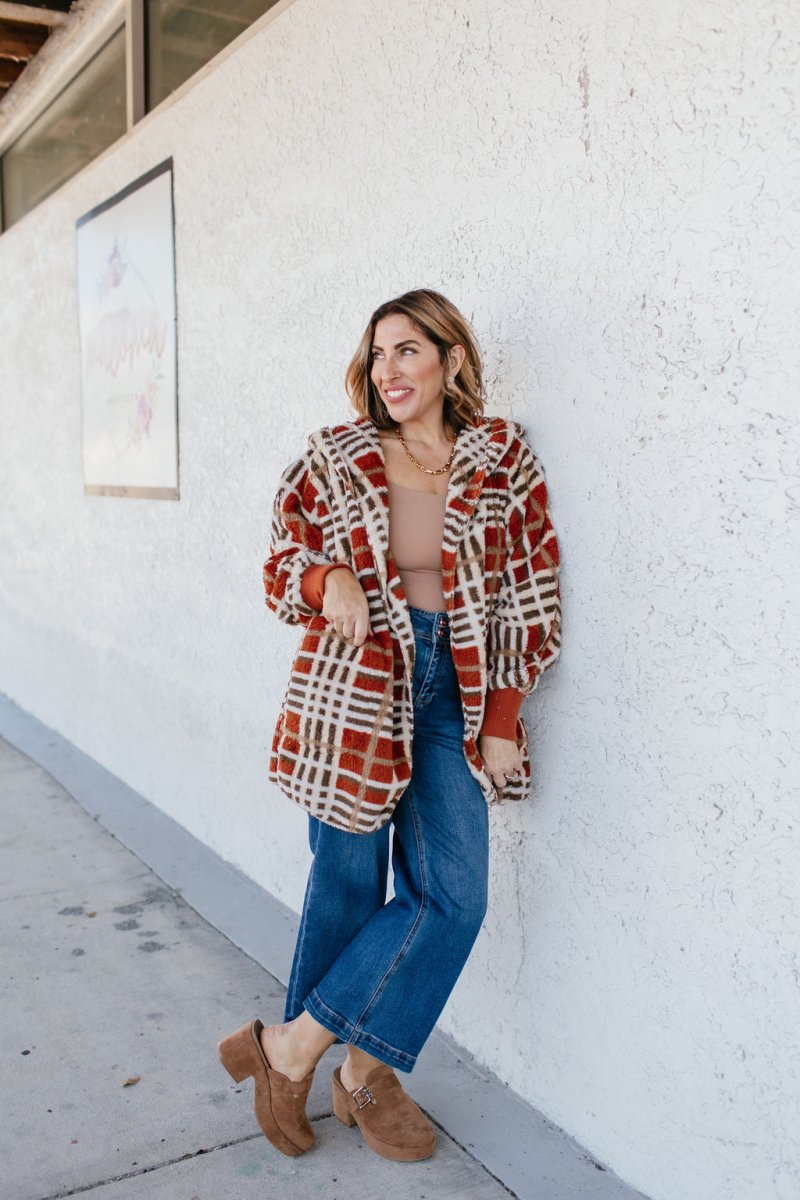 BLACK FRIDAY DEAL: Hideaway Rust Checkered Jacket - Macoma Boutique220 Cardigans/Kimonos