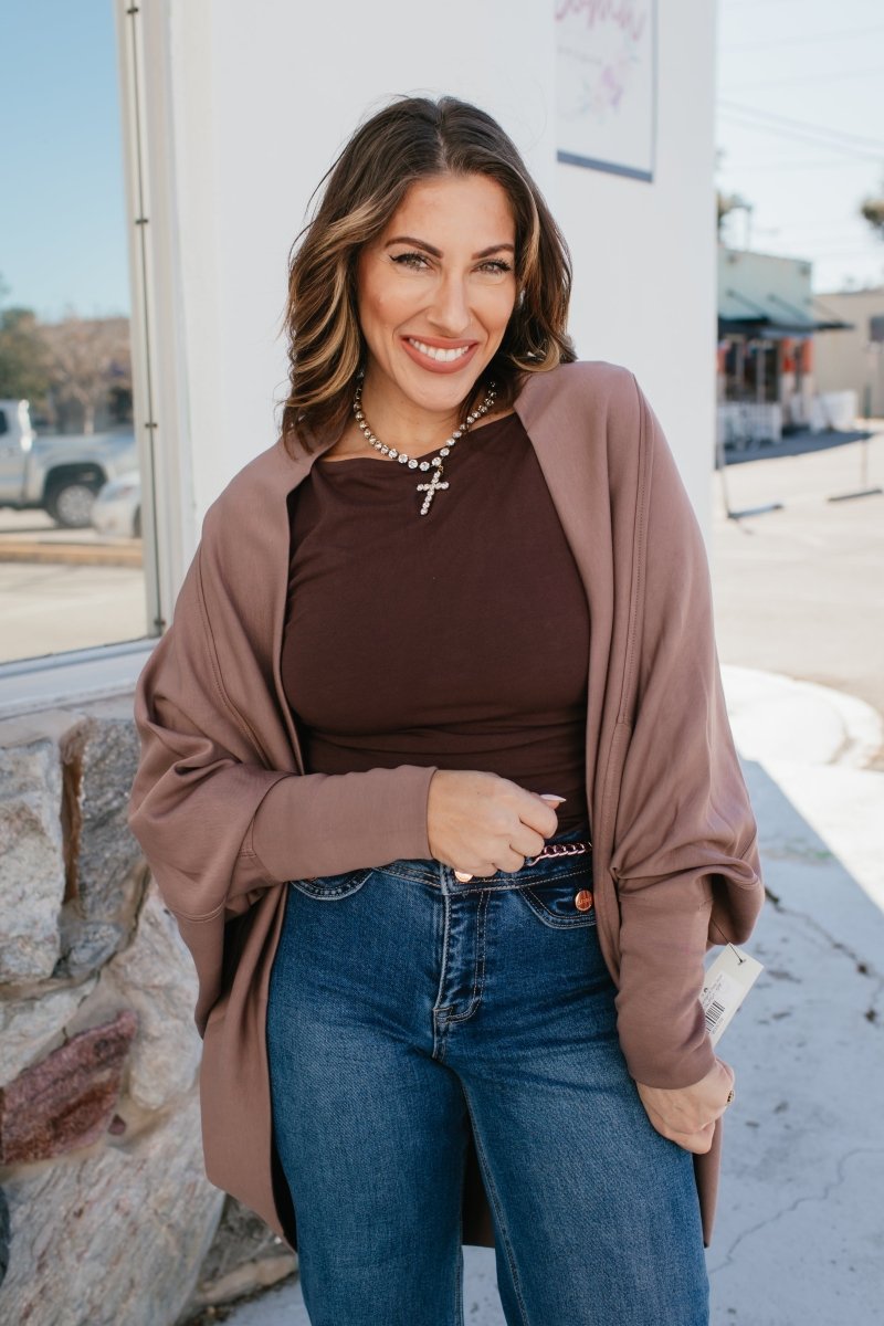 BLACK FRIDAY DEAL: Jetsetter Cardigan In Deep Taupe - Macoma Boutique230 Outerwear