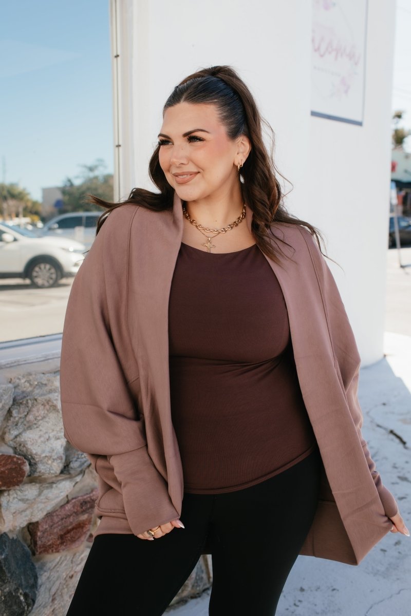 BLACK FRIDAY DEAL: Jetsetter Cardigan In Deep Taupe - Macoma Boutique230 Outerwear