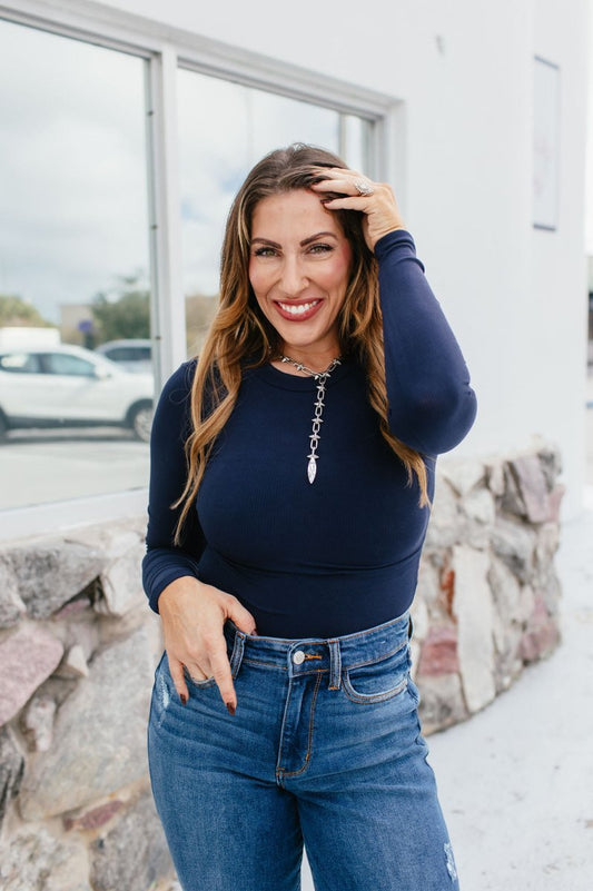 Black Friday Deal: Sleek Fit bodysuit In Navy - Macoma Boutique120 Long Sleeve