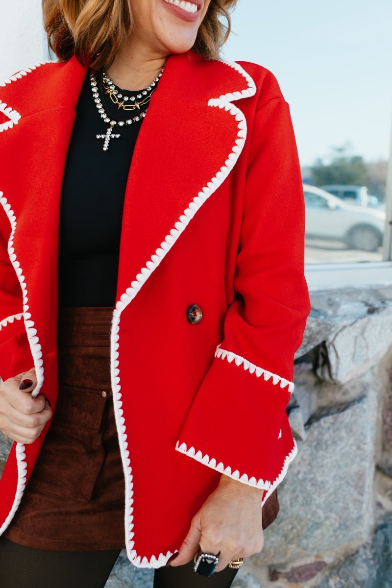 BLACK FRIDAY DEAL: Stitched In Style Jacket In Dark Red And Cream - Macoma Boutique230 Outerwear