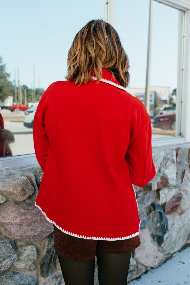 BLACK FRIDAY DEAL: Stitched In Style Jacket In Dark Red And Cream - Macoma Boutique230 Outerwear