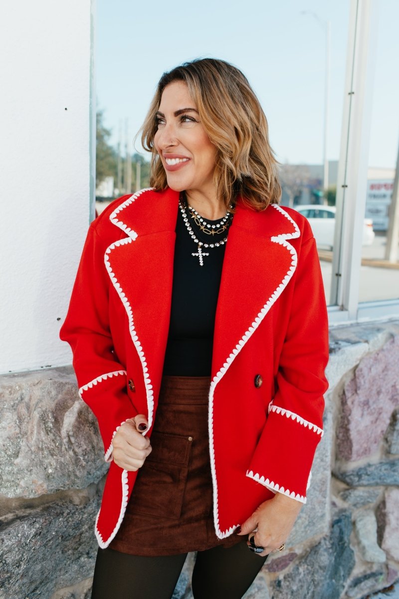 BLACK FRIDAY DEAL: Stitched In Style Jacket In Dark Red And Cream