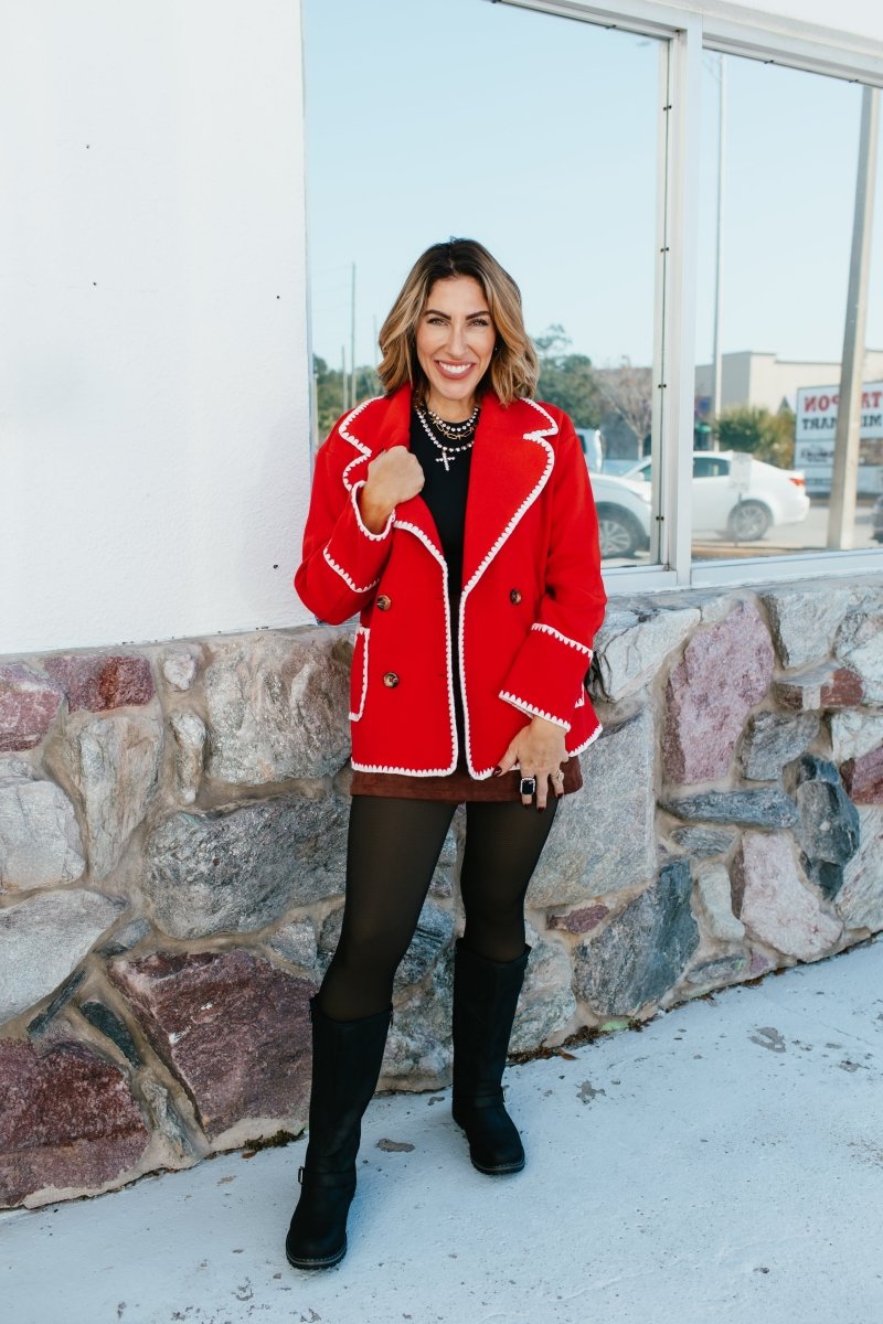 BLACK FRIDAY DEAL: Stitched In Style Jacket In Dark Red And Cream - Macoma Boutique230 Outerwear
