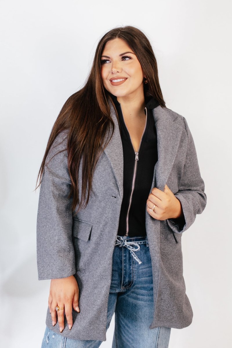 BLACK FRIDAY DEAL: Timeless Tailored Coat In Grey - Macoma Boutique240 Jackets/Blazers