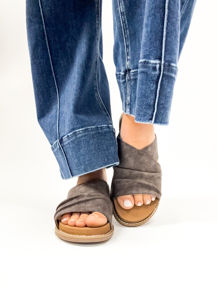 BLACK FRIDAY DEAL: Very G Charcoal Jolene Tooled Sandals - Macoma Boutique304 Sandals