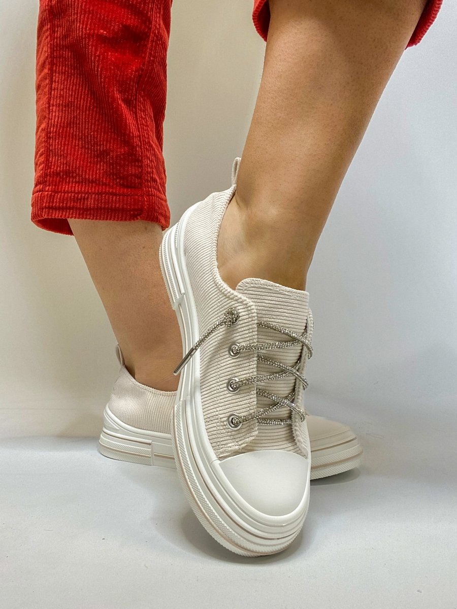BLACK FRIDAY DEAL: Very G Cream Rose Corduroy Sneakers - Macoma Boutique301 Sneakers