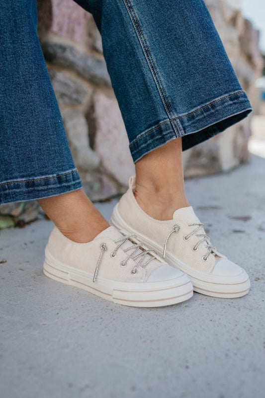 BLACK FRIDAY DEAL: Very G Cream Rose Corduroy Sneakers - Macoma Boutique301 Sneakers