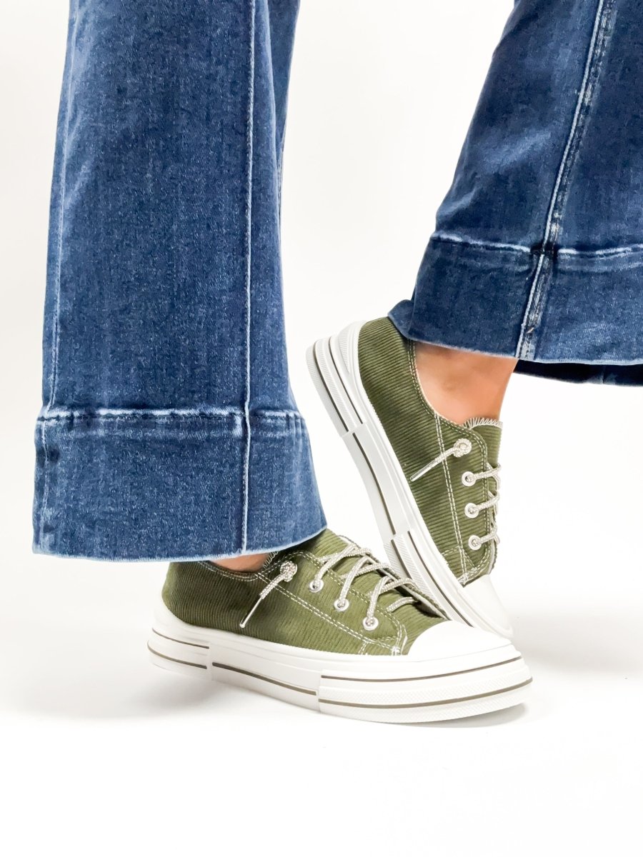 BLACK FRIDAY DEAL: Very G Khaki Rose Corduroy Sneakers - Macoma Boutique301 Sneakers