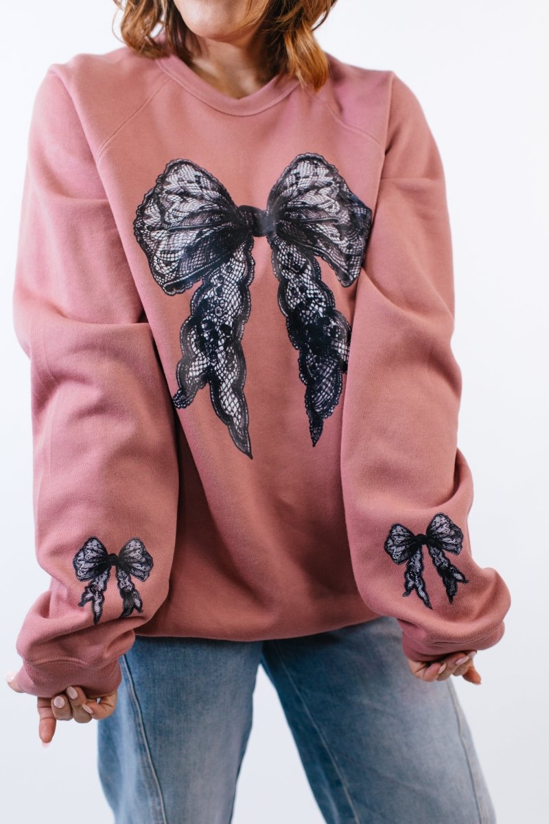 Black Lace Bow Graphic Pullover - FINAL SALE - Macoma Boutique555 Presales
