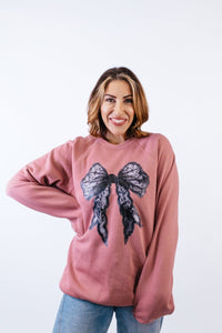 Black Lace Bow Graphic Pullover - FINAL SALE