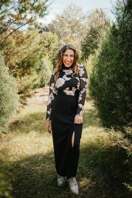 Bloom Boldly Top In Black - Macoma Boutique120 Long Sleeve