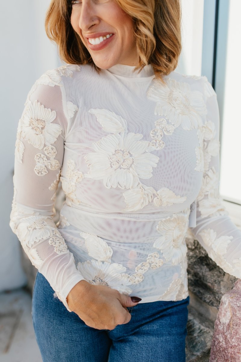 Bloom Boldly Top In Cream - Macoma Boutique120 Long Sleeve