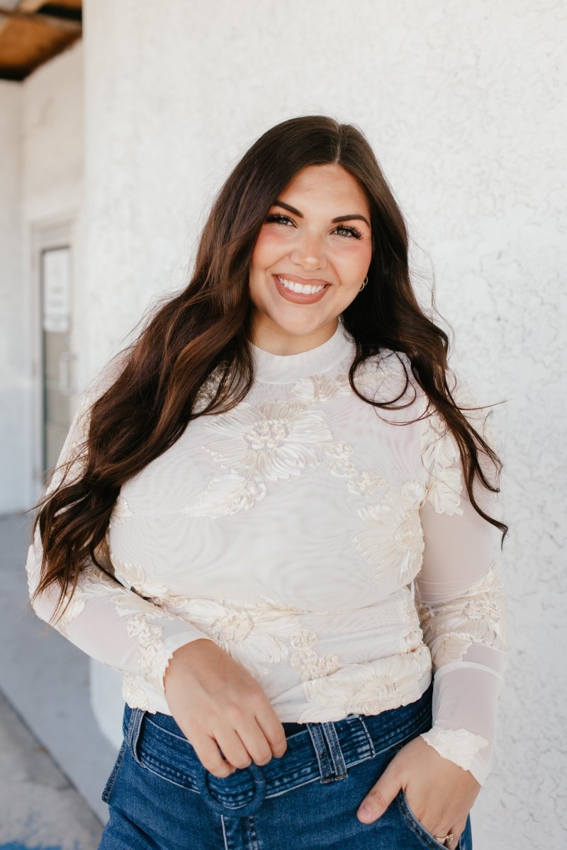 Bloom Boldly Top In Cream - Macoma Boutique120 Long Sleeve