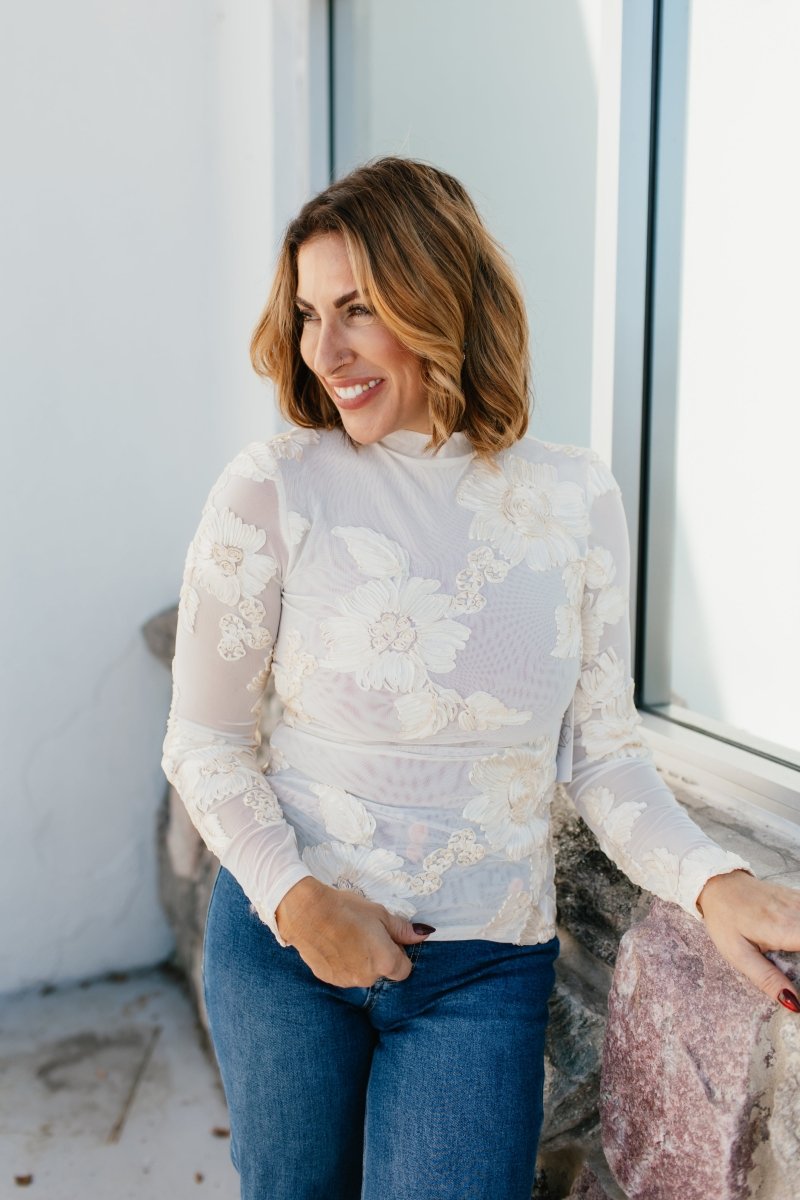 Bloom Boldly Top In Cream - Macoma Boutique120 Long Sleeve