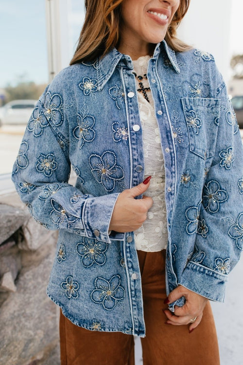 Botanical Blues Denim Shirt - Macoma Boutique120 Long Sleeve
