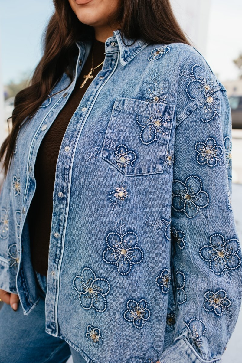 Botanical Blues Denim Shirt - Macoma Boutique120 Long Sleeve