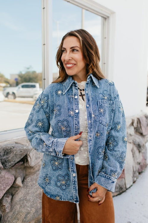 Botanical Blues Denim Shirt - Macoma Boutique120 Long Sleeve