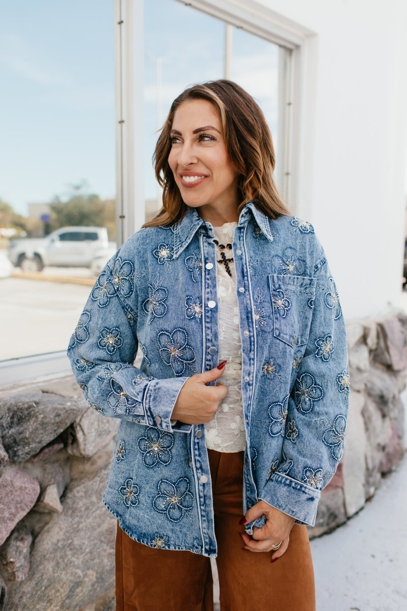 Botanical Blues Denim Shirt - Macoma Boutique120 Long Sleeve