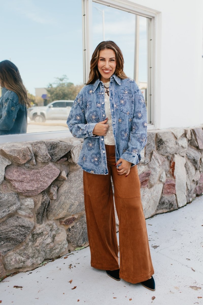 Botanical Blues Denim Shirt - Macoma Boutique120 Long Sleeve