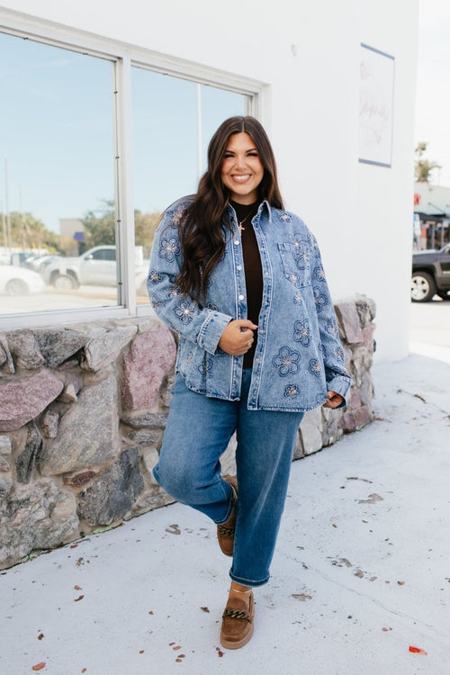 Botanical Blues Denim Shirt - Macoma Boutique120 Long Sleeve