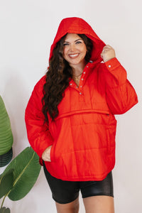 Bright Side Puffer Jacket In Red - Reg & Curvy