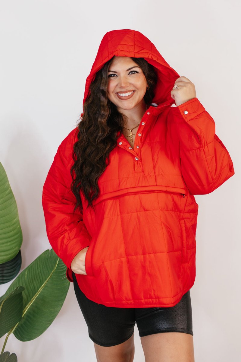 Bright Side Puffer Jacket In Red - Reg & Curvy