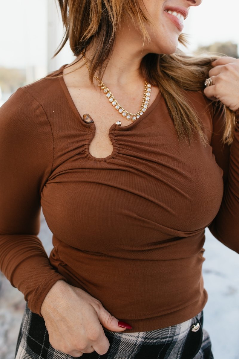 Brown Sugar Keyhole Top - Macoma Boutique120 Long Sleeve